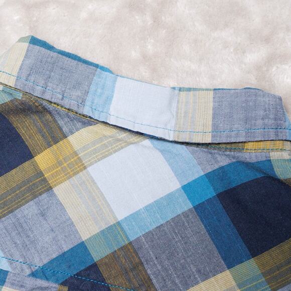 Prana Benton Blue Yellow Plaid Slim Fit Short Sleeve Button Down Shirt Mens L - Picture 13 of 13